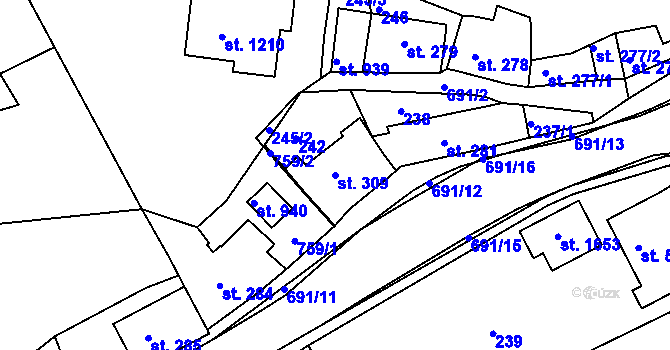 Parcela st. 309 v KÚ Letohrad, Katastrální mapa