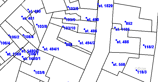 Parcela st. 494/2 v KÚ Letohrad, Katastrální mapa