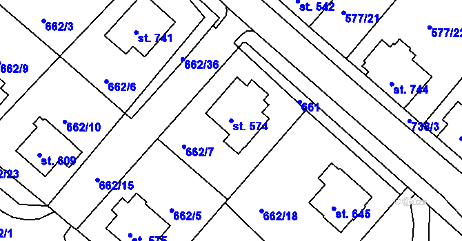 Parcela st. 574 v KÚ Letohrad, Katastrální mapa