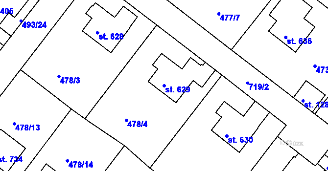 Parcela st. 629 v KÚ Letohrad, Katastrální mapa