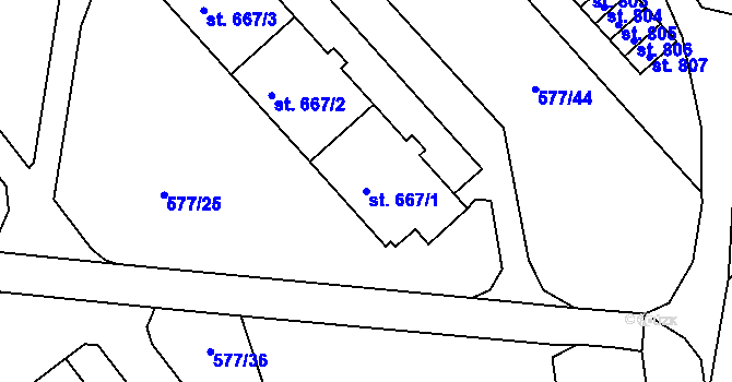 Parcela st. 667/1 v KÚ Letohrad, Katastrální mapa