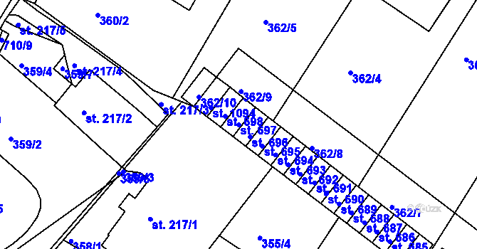 Parcela st. 697 v KÚ Letohrad, Katastrální mapa