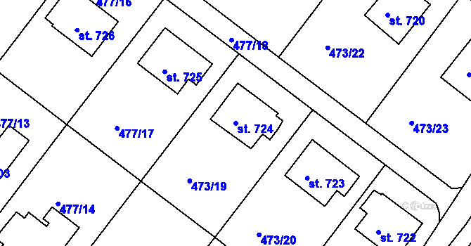 Parcela st. 724 v KÚ Letohrad, Katastrální mapa