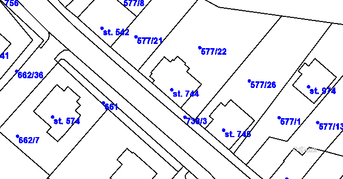 Parcela st. 744 v KÚ Letohrad, Katastrální mapa