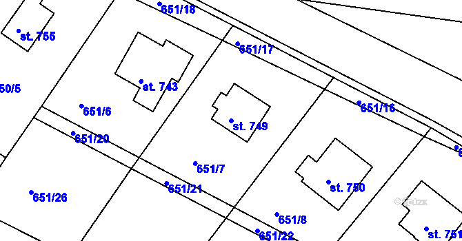 Parcela st. 749 v KÚ Letohrad, Katastrální mapa