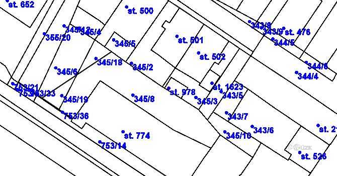 Parcela st. 978 v KÚ Letohrad, Katastrální mapa