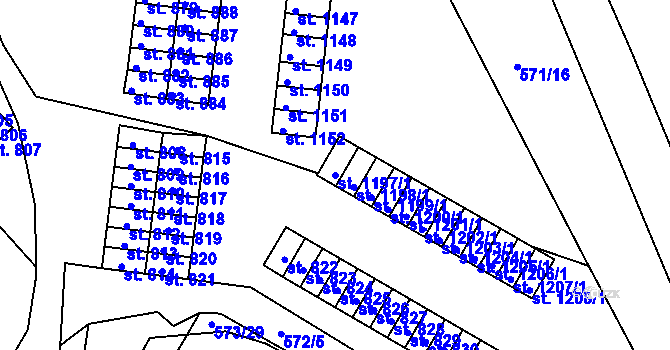 Parcela st. 1197/1 v KÚ Letohrad, Katastrální mapa