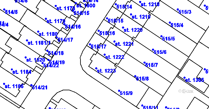 Parcela st. 1222 v KÚ Letohrad, Katastrální mapa