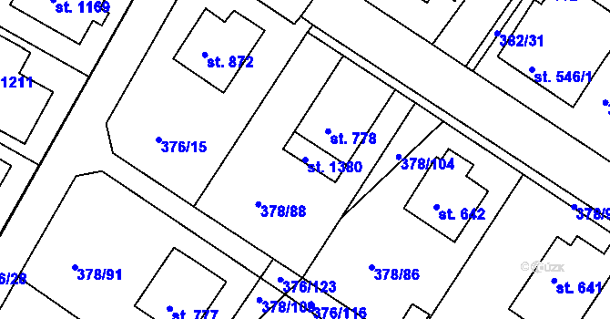 Parcela st. 1380 v KÚ Letohrad, Katastrální mapa