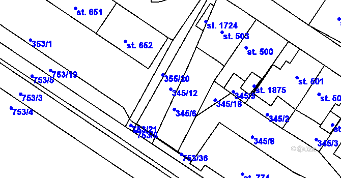 Parcela st. 345/12 v KÚ Letohrad, Katastrální mapa