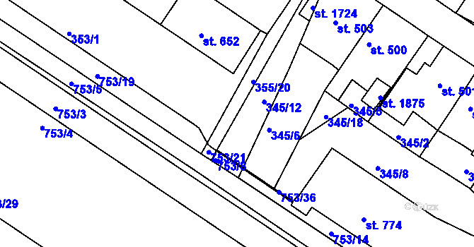 Parcela st. 355/22 v KÚ Letohrad, Katastrální mapa
