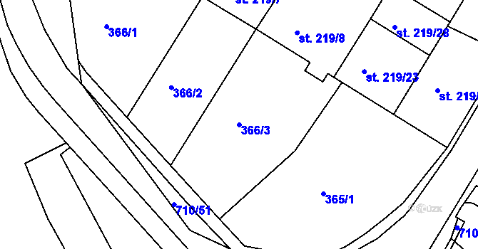 Parcela st. 366/3 v KÚ Letohrad, Katastrální mapa