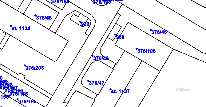Parcela st. 376/107 v KÚ Letohrad, Katastrální mapa