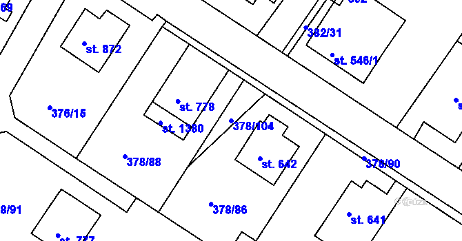 Parcela st. 378/104 v KÚ Letohrad, Katastrální mapa