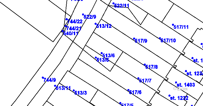 Parcela st. 513/6 v KÚ Letohrad, Katastrální mapa