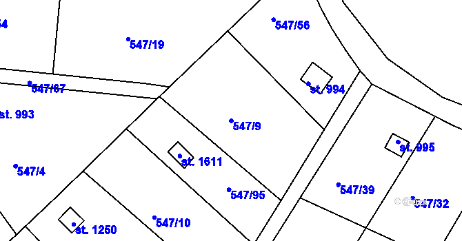 Parcela st. 547/9 v KÚ Letohrad, Katastrální mapa