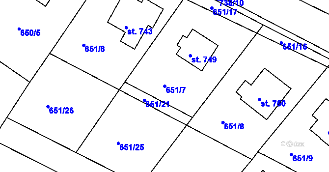 Parcela st. 651/7 v KÚ Letohrad, Katastrální mapa