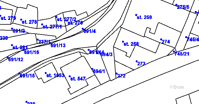 Parcela st. 694/3 v KÚ Letohrad, Katastrální mapa