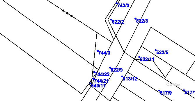 Parcela st. 744/3 v KÚ Letohrad, Katastrální mapa