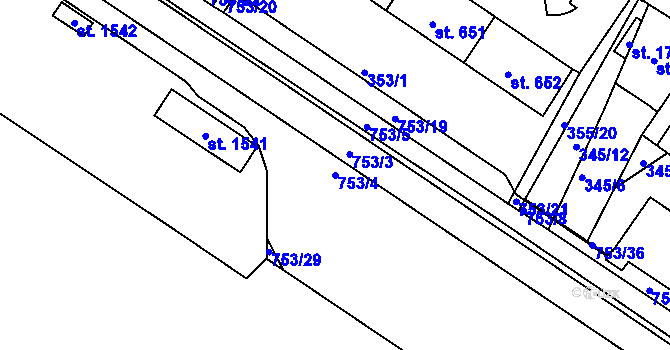 Parcela st. 753/4 v KÚ Letohrad, Katastrální mapa