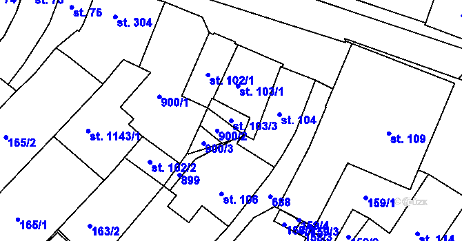 Parcela st. 103/3 v KÚ Letohrad, Katastrální mapa