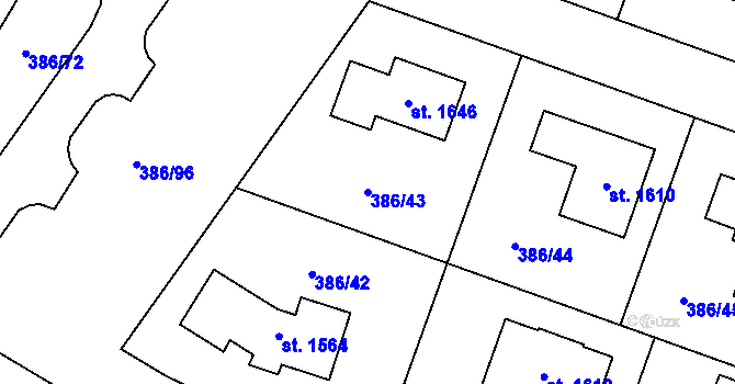 Parcela st. 386/43 v KÚ Letohrad, Katastrální mapa