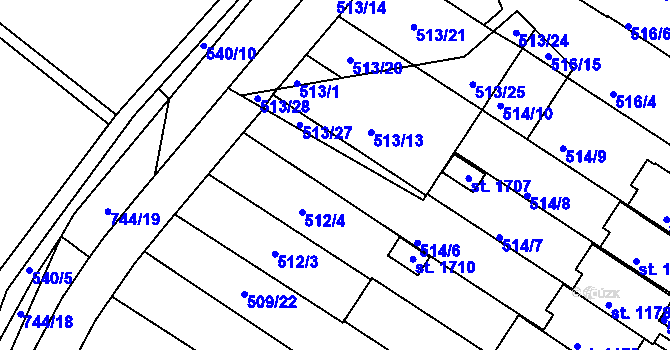 Parcela st. 512/5 v KÚ Letohrad, Katastrální mapa