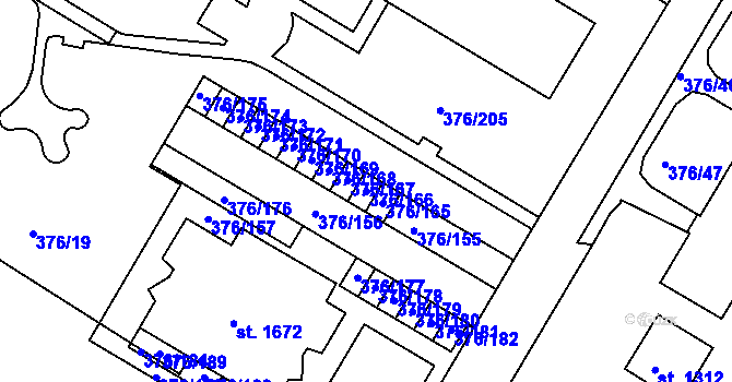 Parcela st. 376/166 v KÚ Letohrad, Katastrální mapa