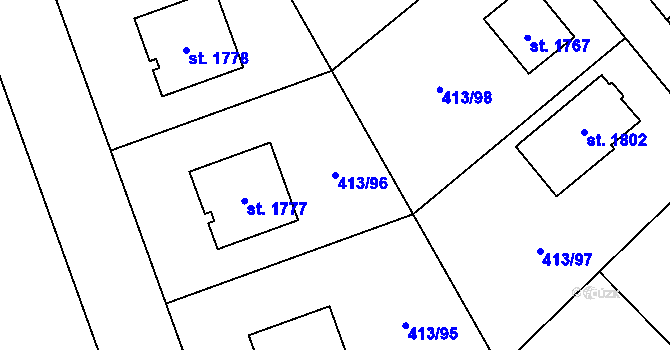 Parcela st. 413/96 v KÚ Letohrad, Katastrální mapa