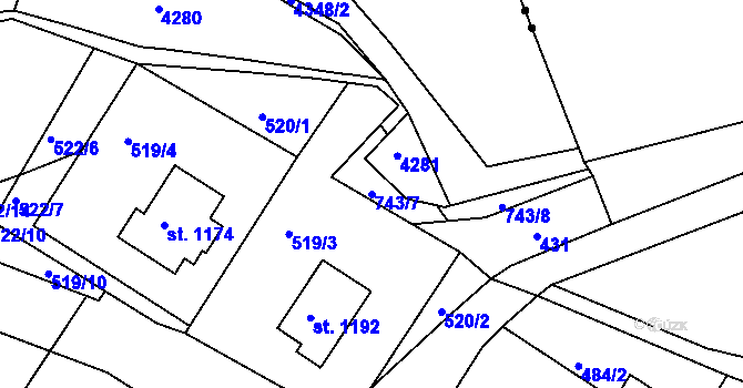 Parcela st. 743/7 v KÚ Letohrad, Katastrální mapa