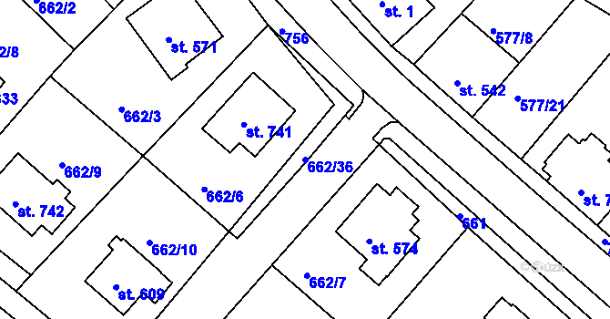 Parcela st. 662/36 v KÚ Letohrad, Katastrální mapa