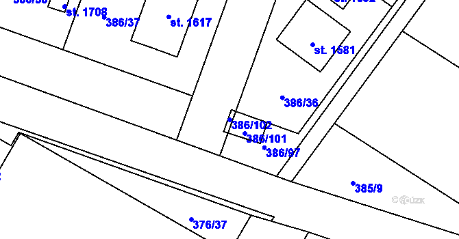 Parcela st. 386/102 v KÚ Letohrad, Katastrální mapa