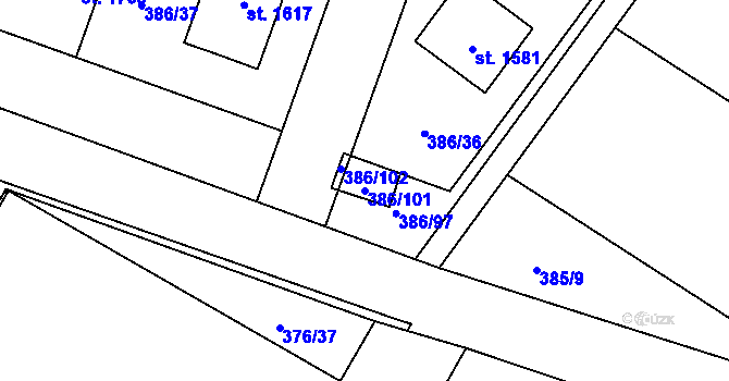 Parcela st. 386/101 v KÚ Letohrad, Katastrální mapa