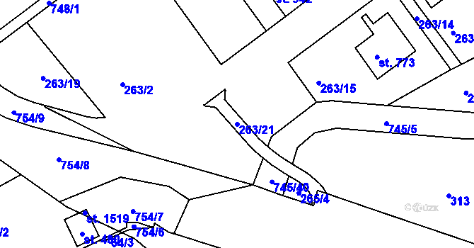 Parcela st. 263/21 v KÚ Letohrad, Katastrální mapa