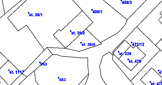 Parcela st. 39/4 v KÚ Orlice, Katastrální mapa