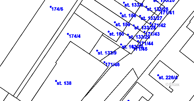 Parcela st. 133/9 v KÚ Orlice, Katastrální mapa