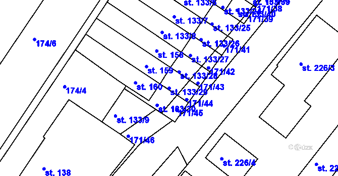 Parcela st. 133/29 v KÚ Orlice, Katastrální mapa