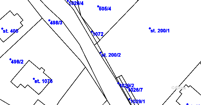 Parcela st. 200/2 v KÚ Orlice, Katastrální mapa