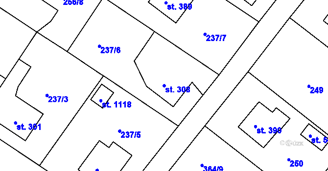 Parcela st. 308 v KÚ Orlice, Katastrální mapa