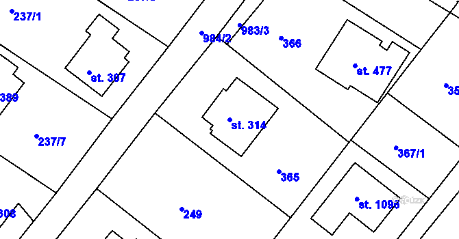 Parcela st. 314 v KÚ Orlice, Katastrální mapa