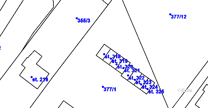 Parcela st. 318 v KÚ Orlice, Katastrální mapa