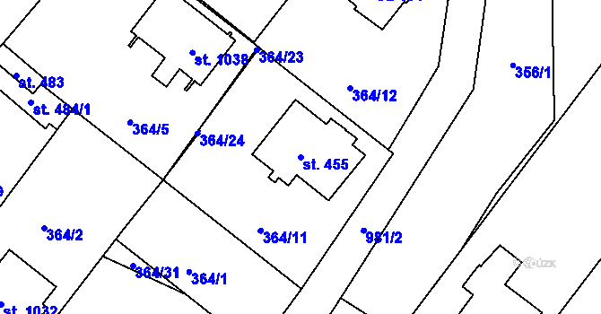 Parcela st. 455 v KÚ Orlice, Katastrální mapa
