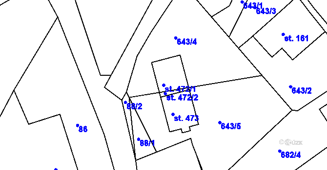Parcela st. 472/1 v KÚ Orlice, Katastrální mapa