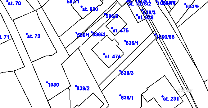 Parcela st. 474 v KÚ Orlice, Katastrální mapa