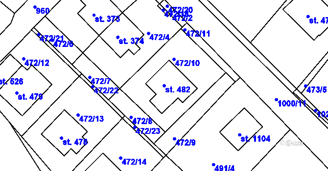 Parcela st. 482 v KÚ Orlice, Katastrální mapa
