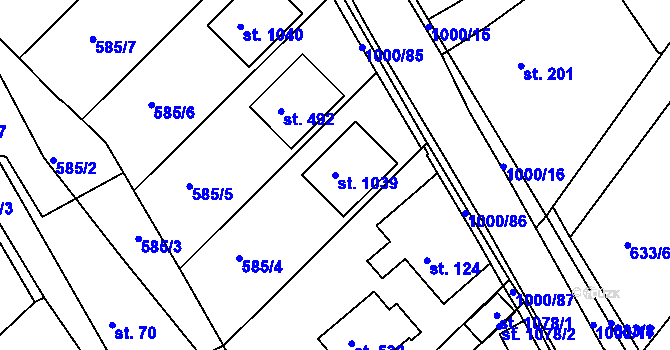 Parcela st. 1039 v KÚ Orlice, Katastrální mapa