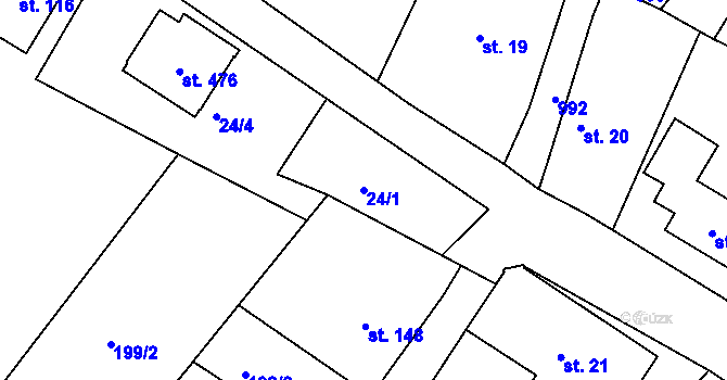 Parcela st. 24/1 v KÚ Orlice, Katastrální mapa