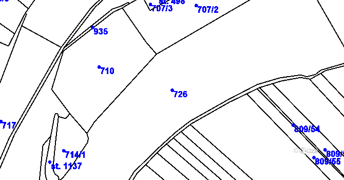 Parcela st. 726 v KÚ Orlice, Katastrální mapa