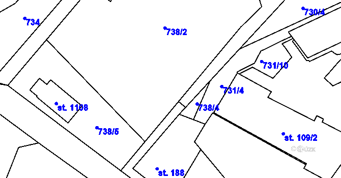 Parcela st. 738/2 v KÚ Orlice, Katastrální mapa