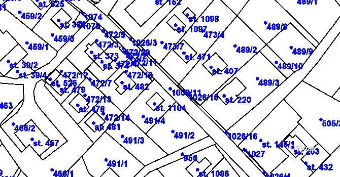 Parcela st. 1000/11 v KÚ Orlice, Katastrální mapa